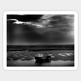 Fishing boat at low tide at Burnham Overy Staithe, Norfolk, UK Sticker